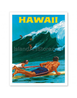 Affiche Hawaii Vintage Big Wave Surfing