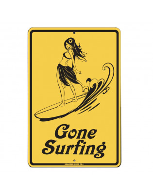 Plaque métal déco Seaweed Surf Co Gone Surfing Girl Jaune