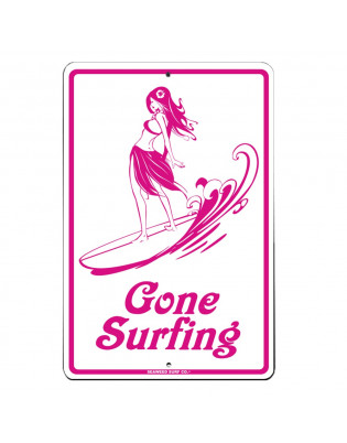 Plaque métal déco Seaweed Surf Co Gone Surfing Girl Rose